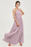 Halter Neck Elegant Bridesmaid Chiffon Dresses Sleeveless Formal Evening Dress Gowns