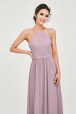 Halter Neck Elegant Bridesmaid Chiffon Dresses Sleeveless Formal Evening Dress Gowns