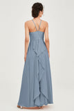 Halter Neck Elegant Bridesmaid Chiffon Dresses Sleeveless Formal Evening Dress Gowns