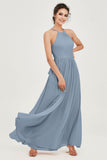 Halter Neck Elegant Bridesmaid Chiffon Dresses Sleeveless Formal Evening Dress Gowns