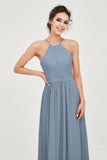 Halter Neck Elegant Bridesmaid Chiffon Dresses Sleeveless Formal Evening Dress Gowns