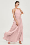 Halter Neck Elegant Bridesmaid Chiffon Dresses Sleeveless Formal Evening Dress Gowns
