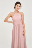 Halter Neck Elegant Bridesmaid Chiffon Dresses Sleeveless Formal Evening Dress Gowns