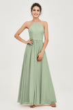 Halter Neck Elegant Bridesmaid Chiffon Dresses Sleeveless Formal Evening Dress Gowns