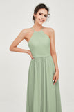 Halter Neck Elegant Bridesmaid Chiffon Dresses Sleeveless Formal Evening Dress Gowns