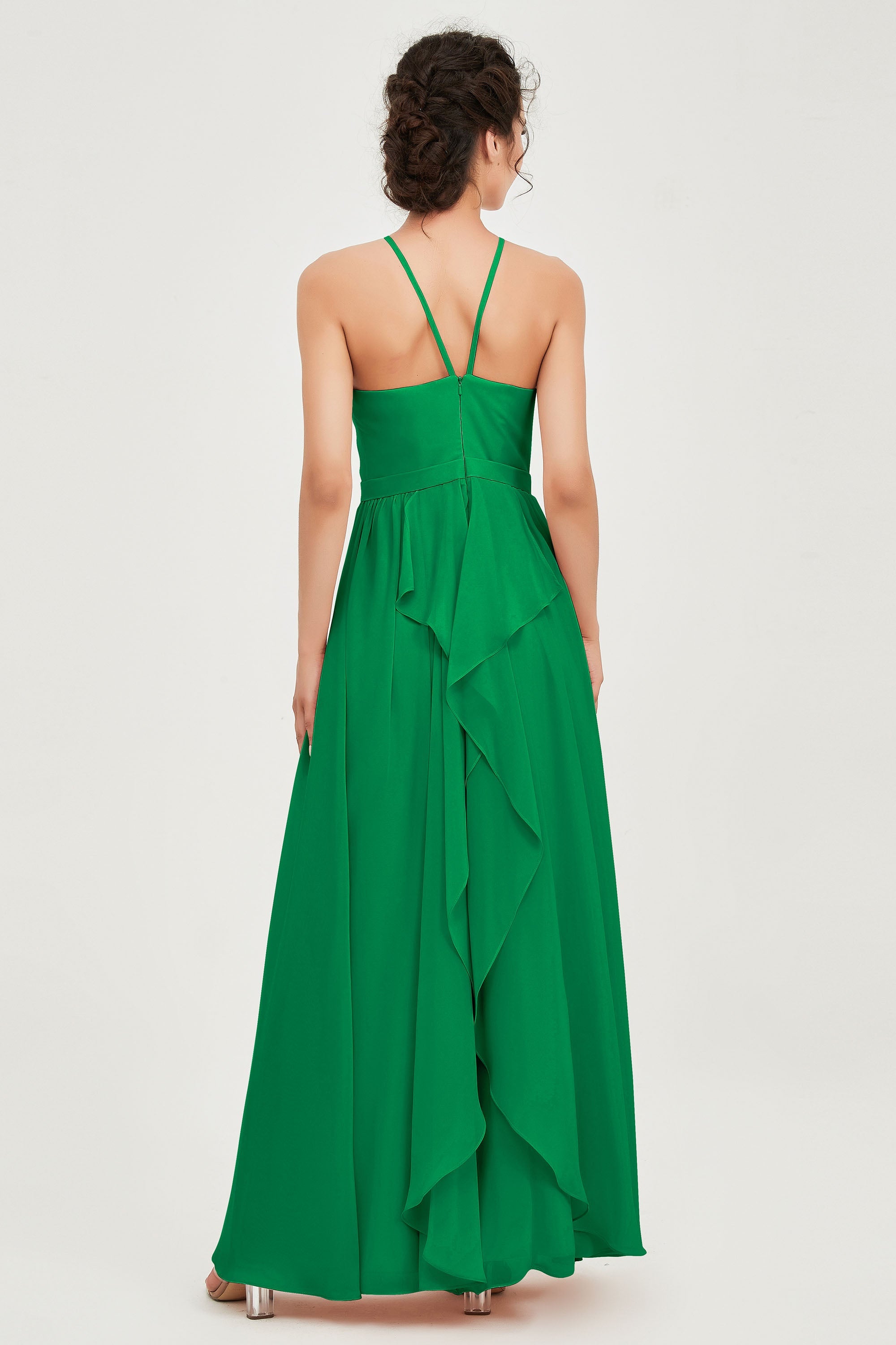 Halter Neck Elegant Bridesmaid Chiffon Dresses Sleeveless Formal Evening Dress Gowns