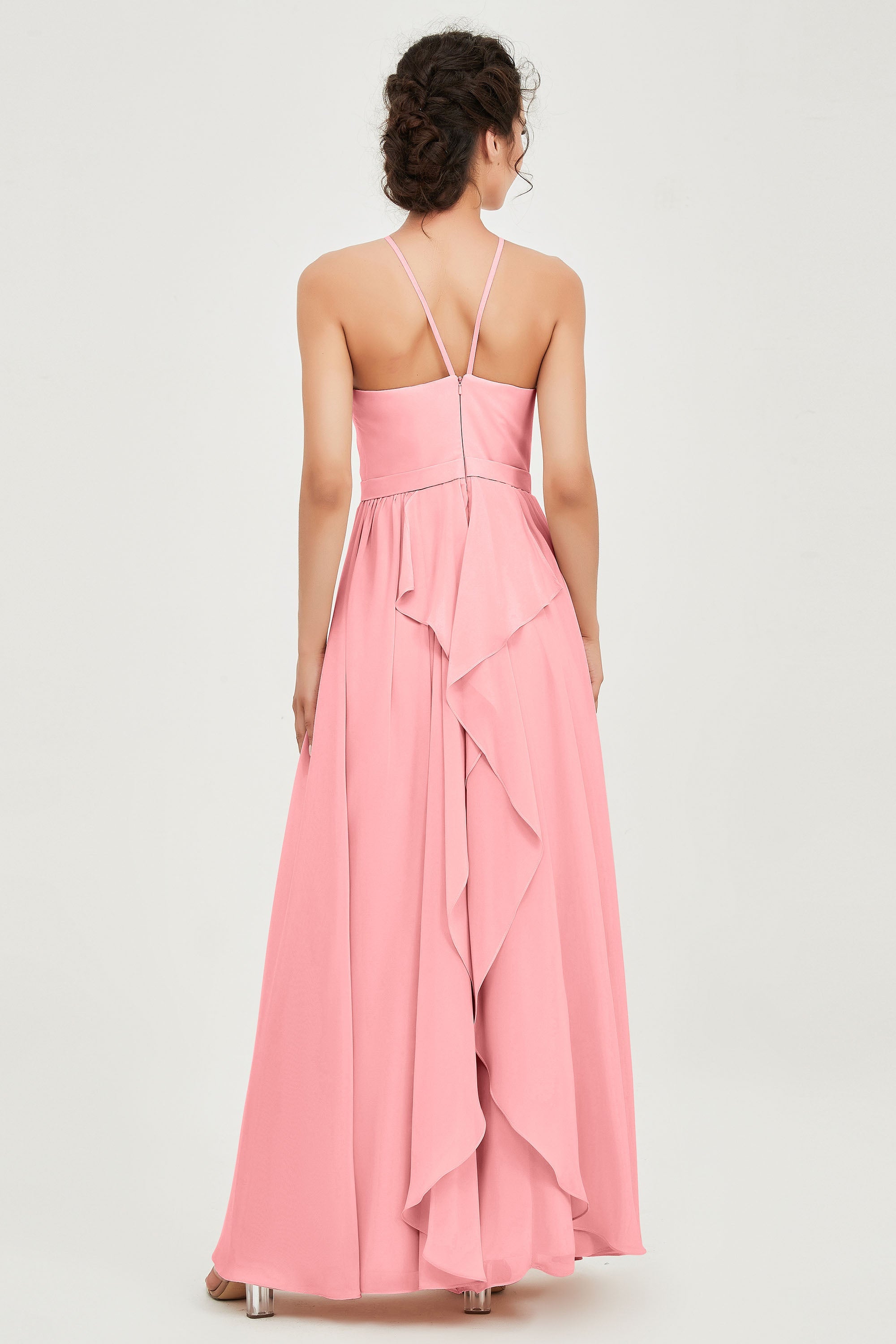 Halter Neck Elegant Bridesmaid Chiffon Dresses Sleeveless Formal Evening Dress Gowns