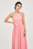 Halter Neck Elegant Bridesmaid Chiffon Dresses Sleeveless Formal Evening Dress Gowns