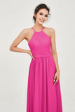 Halter Neck Elegant Bridesmaid Chiffon Dresses Sleeveless Formal Evening Dress Gowns