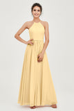 Halter Neck Elegant Bridesmaid Chiffon Dresses Sleeveless Formal Evening Dress Gowns
