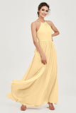 Halter Neck Elegant Bridesmaid Chiffon Dresses Sleeveless Formal Evening Dress Gowns