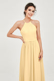 Halter Neck Elegant Bridesmaid Chiffon Dresses Sleeveless Formal Evening Dress Gowns