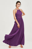 Halter Neck Elegant Bridesmaid Chiffon Dresses Sleeveless Formal Evening Dress Gowns