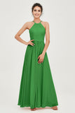 Halter Neck Elegant Bridesmaid Chiffon Dresses Sleeveless Formal Evening Dress Gowns