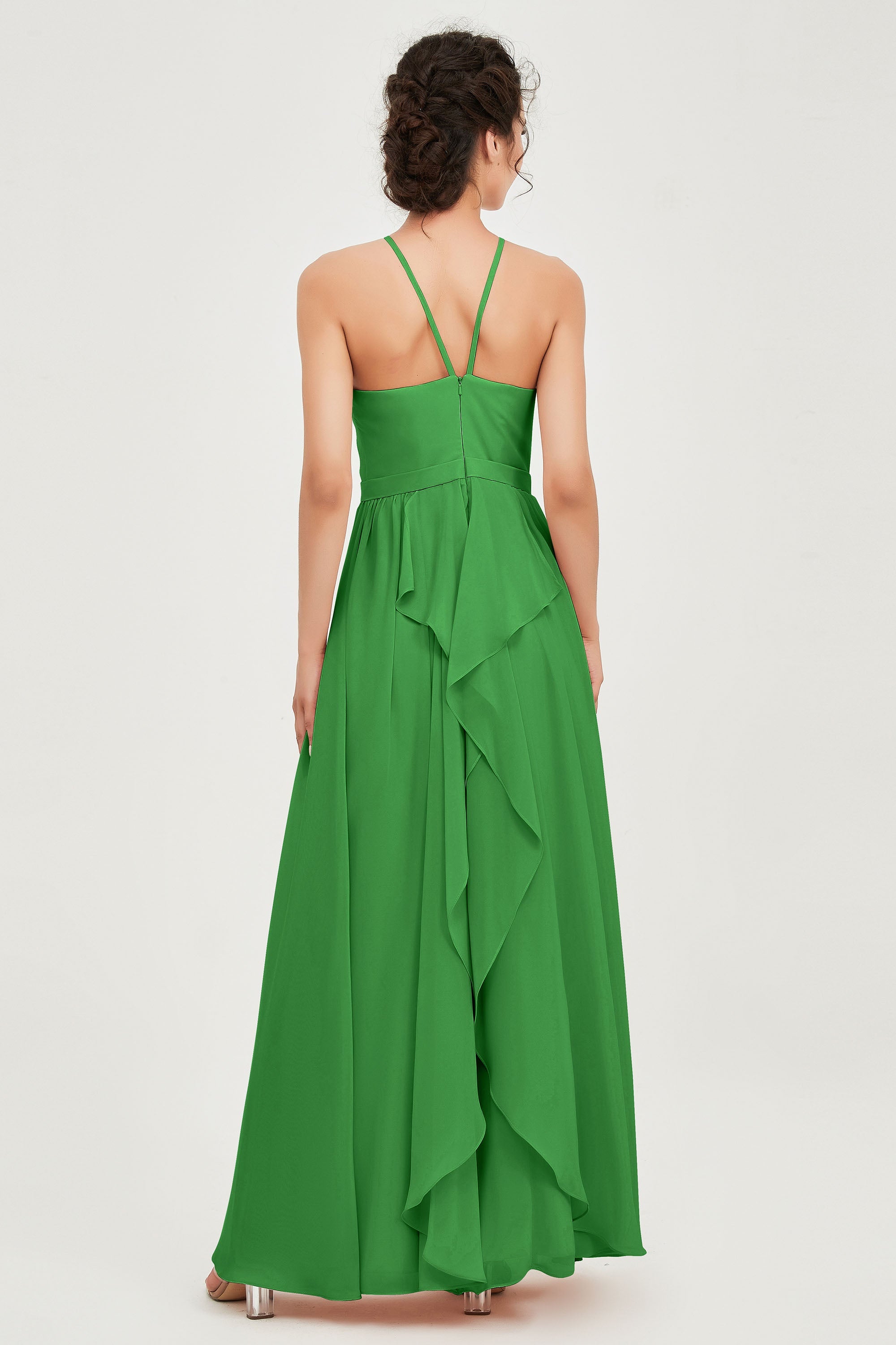 Halter Neck Elegant Bridesmaid Chiffon Dresses Sleeveless Formal Evening Dress Gowns