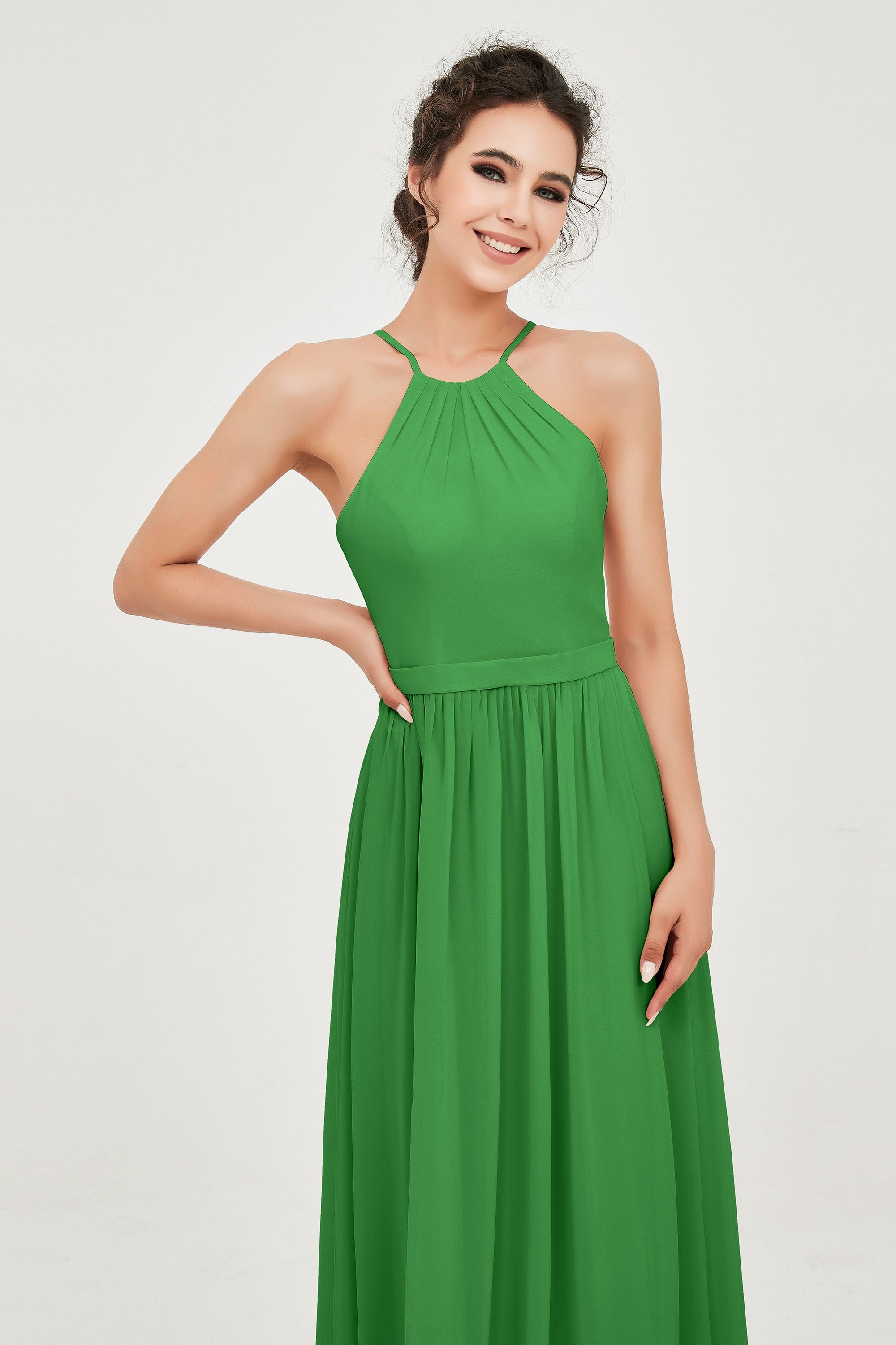 Halter Neck Elegant Bridesmaid Chiffon Dresses Sleeveless Formal Evening Dress Gowns