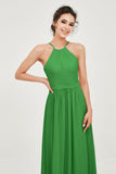 Halter Neck Elegant Bridesmaid Chiffon Dresses Sleeveless Formal Evening Dress Gowns