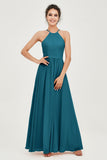 Halter Neck Elegant Bridesmaid Chiffon Dresses Sleeveless Formal Evening Dress Gowns