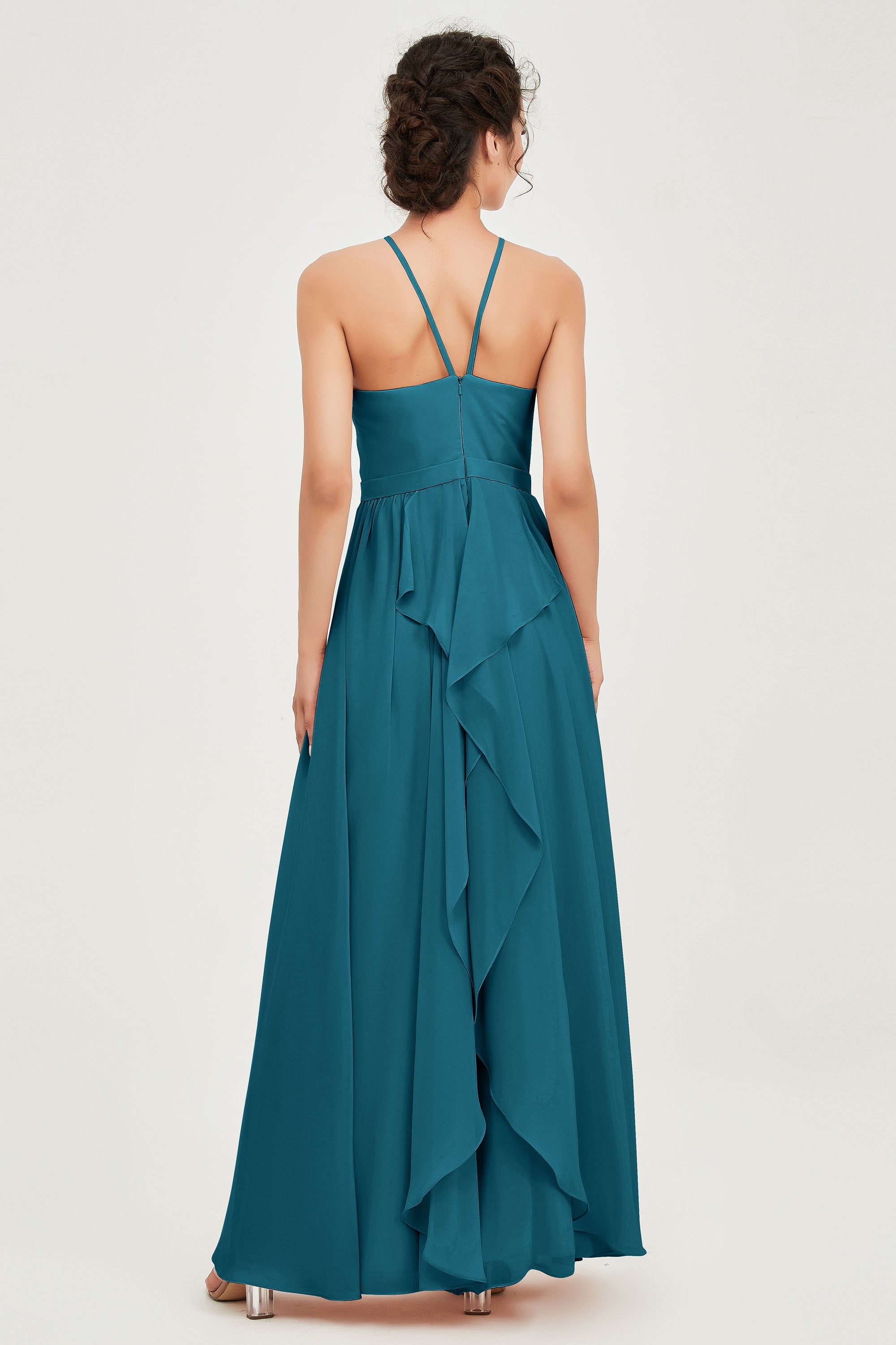 Halter Neck Elegant Bridesmaid Chiffon Dresses Sleeveless Formal Evening Dress Gowns