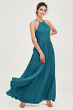 Halter Neck Elegant Bridesmaid Chiffon Dresses Sleeveless Formal Evening Dress Gowns