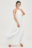 Halter Neck Elegant Bridesmaid Chiffon Dresses Sleeveless Formal Evening Dress Gowns