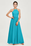 Halter Neck Elegant Bridesmaid Chiffon Dresses Sleeveless Formal Evening Dress Gowns