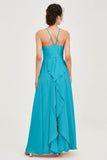Halter Neck Elegant Bridesmaid Chiffon Dresses Sleeveless Formal Evening Dress Gowns