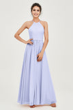 Halter Neck Elegant Bridesmaid Chiffon Dresses Sleeveless Formal Evening Dress Gowns