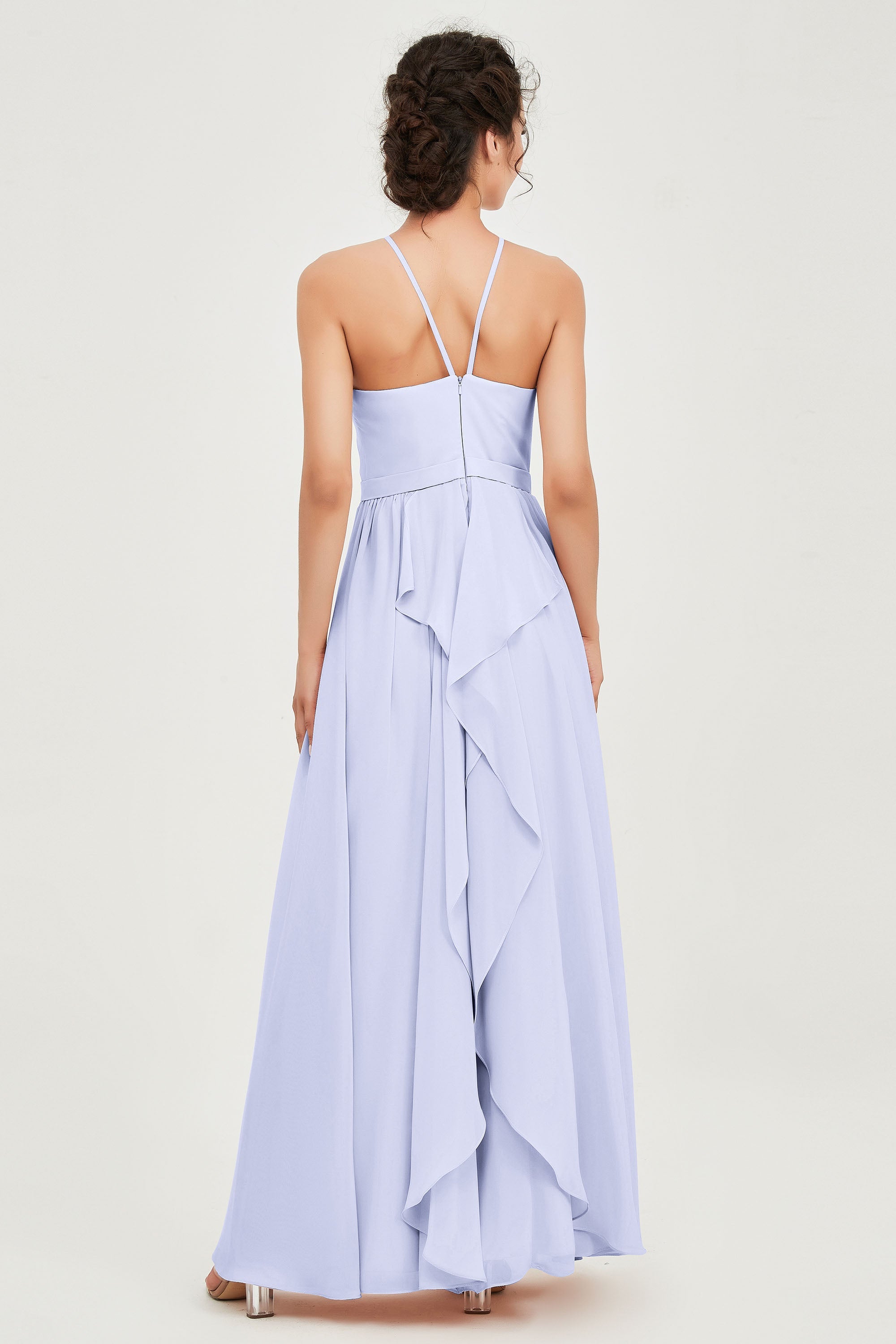 Halter Neck Elegant Bridesmaid Chiffon Dresses Sleeveless Formal Evening Dress Gowns