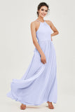 Halter Neck Elegant Bridesmaid Chiffon Dresses Sleeveless Formal Evening Dress Gowns