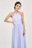 Halter Neck Elegant Bridesmaid Chiffon Dresses Sleeveless Formal Evening Dress Gowns