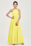 Halter Neck Elegant Bridesmaid Chiffon Dresses Sleeveless Formal Evening Dress Gowns