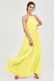 Halter Neck Elegant Bridesmaid Chiffon Dresses Sleeveless Formal Evening Dress Gowns