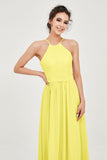 Halter Neck Elegant Bridesmaid Chiffon Dresses Sleeveless Formal Evening Dress Gowns