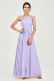 Halter Neck Elegant Bridesmaid Chiffon Dresses Sleeveless Formal Evening Dress Gowns
