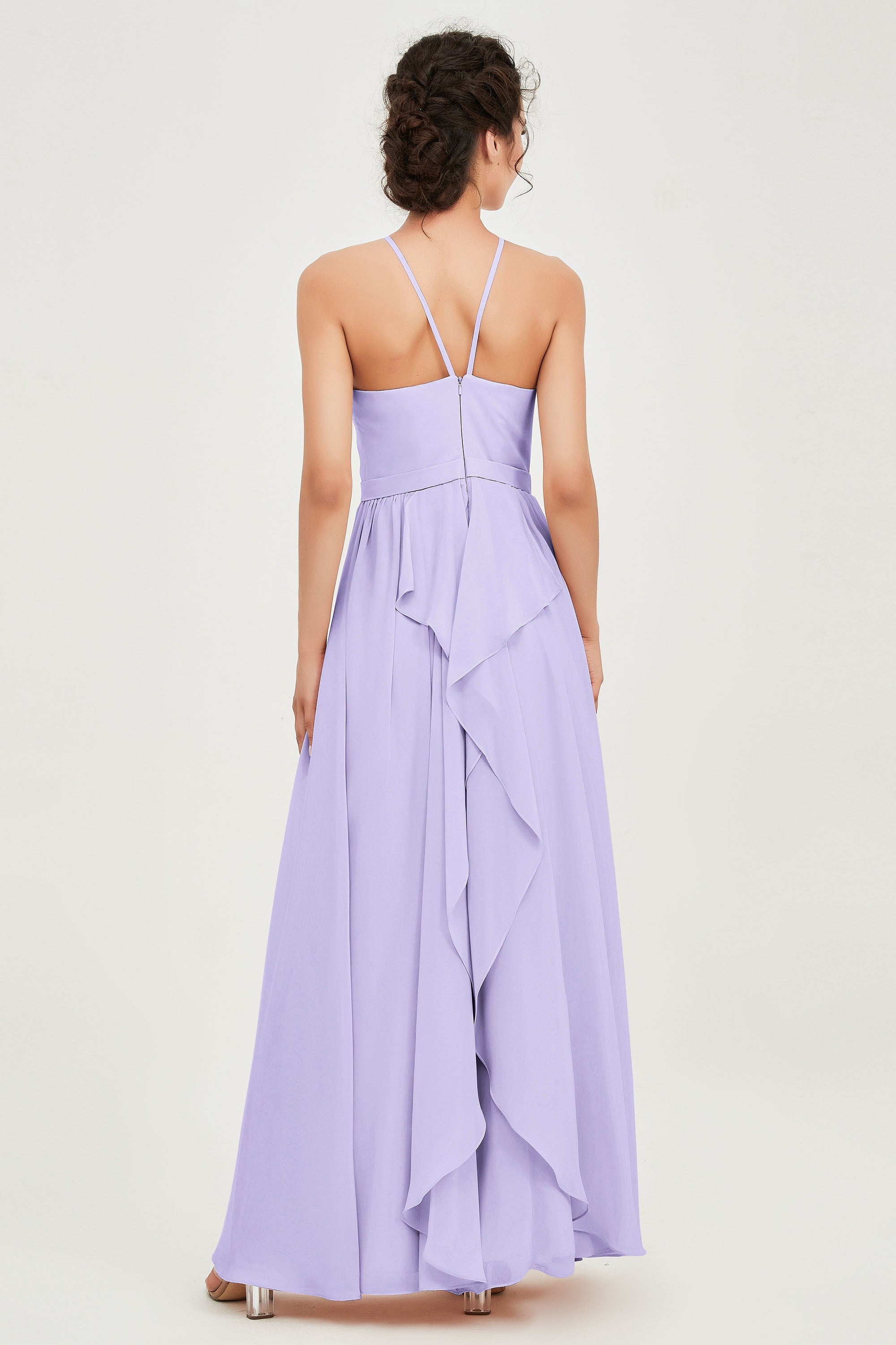 Halter Neck Elegant Bridesmaid Chiffon Dresses Sleeveless Formal Evening Dress Gowns