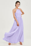 Halter Neck Elegant Bridesmaid Chiffon Dresses Sleeveless Formal Evening Dress Gowns