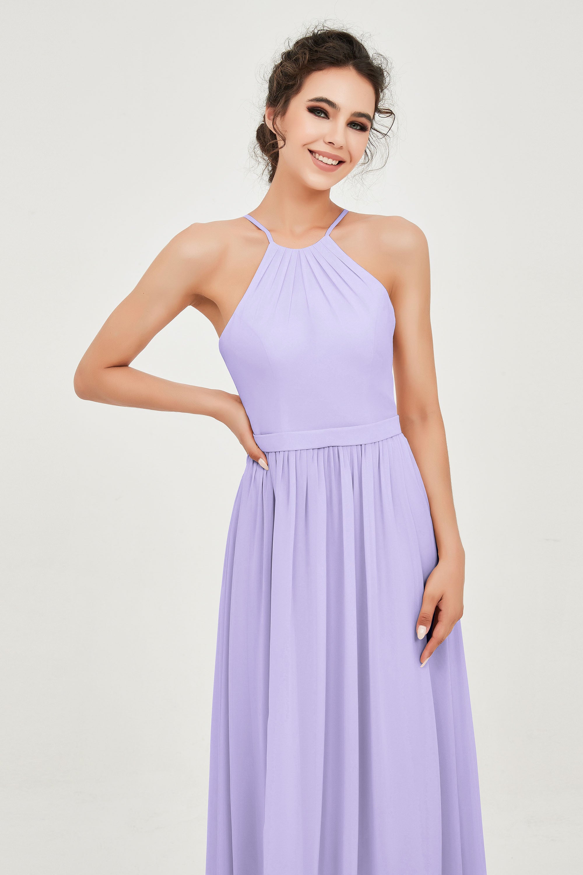 Halter Neck Elegant Bridesmaid Chiffon Dresses Sleeveless Formal Evening Dress Gowns