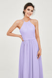 Halter Neck Elegant Bridesmaid Chiffon Dresses Sleeveless Formal Evening Dress Gowns