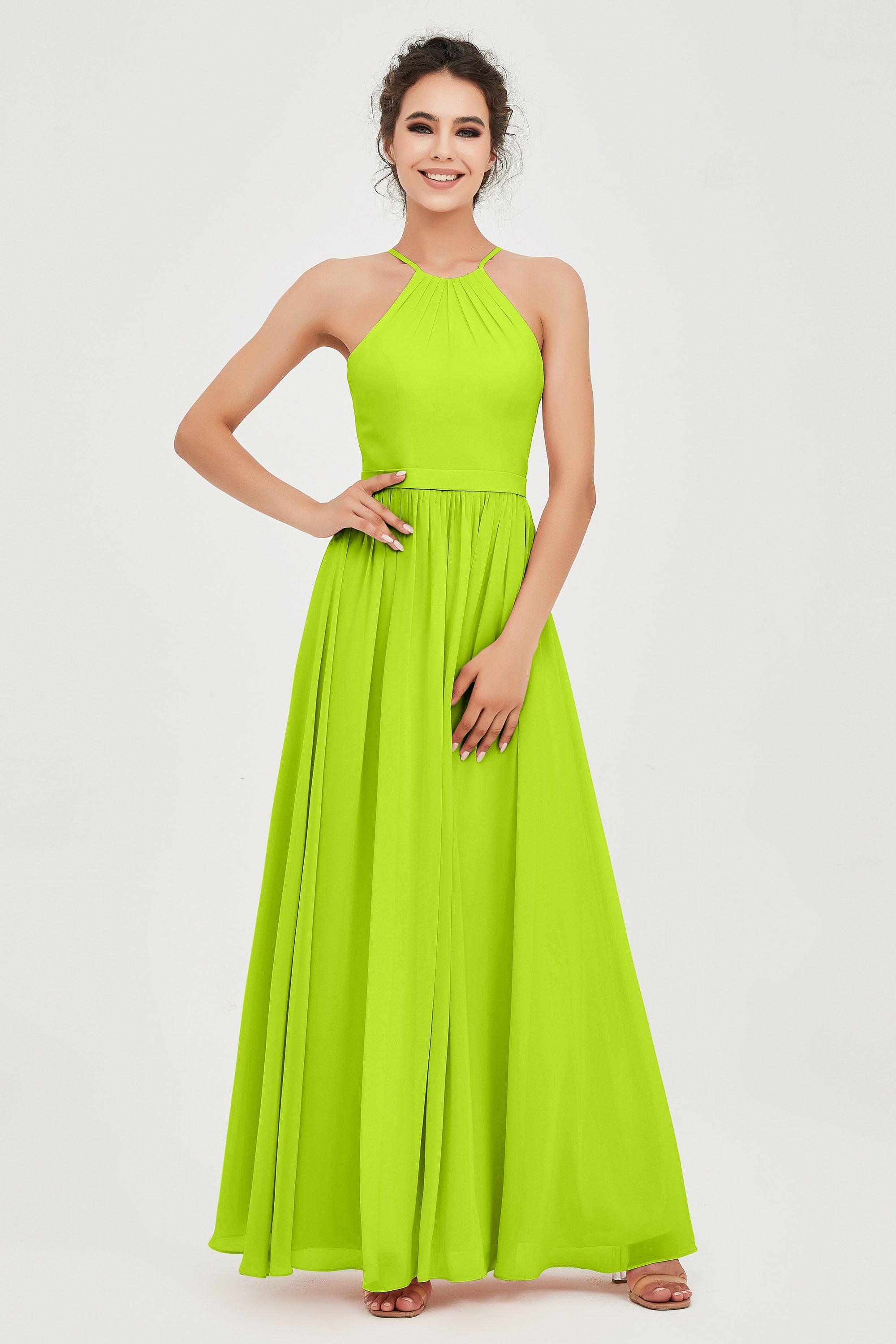 Halter Neck Elegant Bridesmaid Chiffon Dresses Sleeveless Formal Evening Dress Gowns