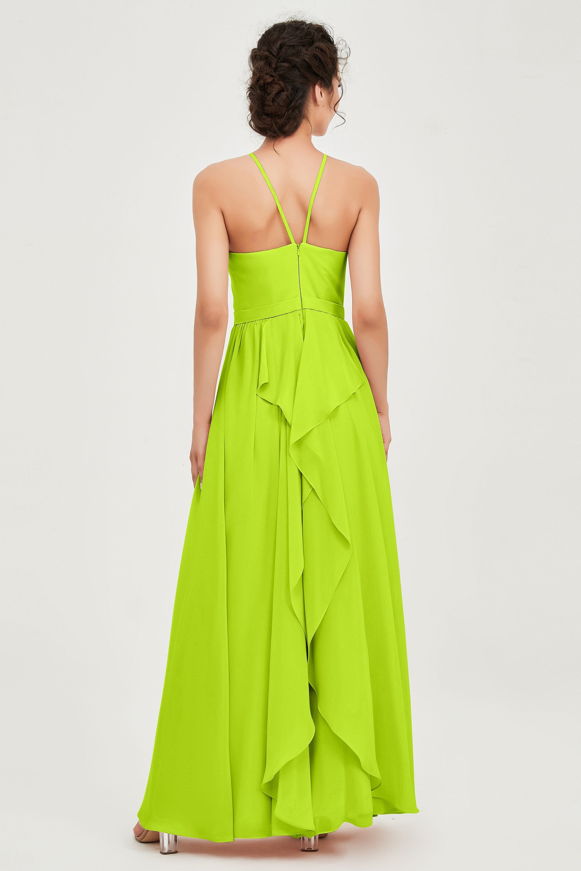 Halter Neck Elegant Bridesmaid Chiffon Dresses Sleeveless Formal Evening Dress Gowns