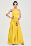 Halter Neck Elegant Bridesmaid Chiffon Dresses Sleeveless Formal Evening Dress Gowns