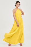 Halter Neck Elegant Bridesmaid Chiffon Dresses Sleeveless Formal Evening Dress Gowns