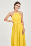 Halter Neck Elegant Bridesmaid Chiffon Dresses Sleeveless Formal Evening Dress Gowns