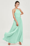 Halter Neck Elegant Bridesmaid Chiffon Dresses Sleeveless Formal Evening Dress Gowns