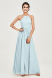 Halter Neck Elegant Bridesmaid Chiffon Dresses Sleeveless Formal Evening Dress Gowns