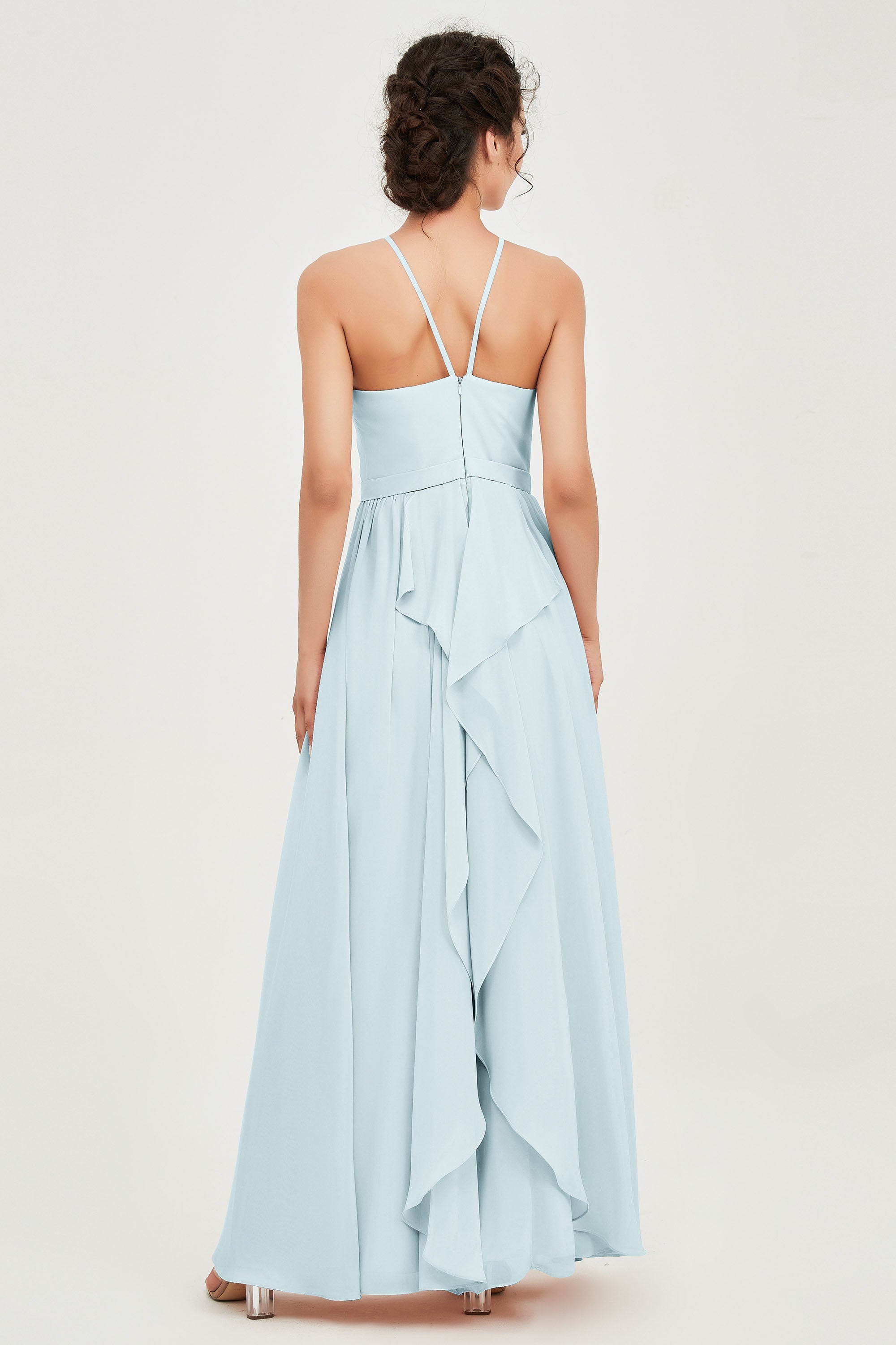 Halter Neck Elegant Bridesmaid Chiffon Dresses Sleeveless Formal Evening Dress Gowns