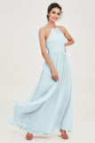 Halter Neck Elegant Bridesmaid Chiffon Dresses Sleeveless Formal Evening Dress Gowns