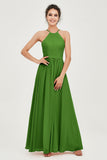 Halter Neck Elegant Bridesmaid Chiffon Dresses Sleeveless Formal Evening Dress Gowns