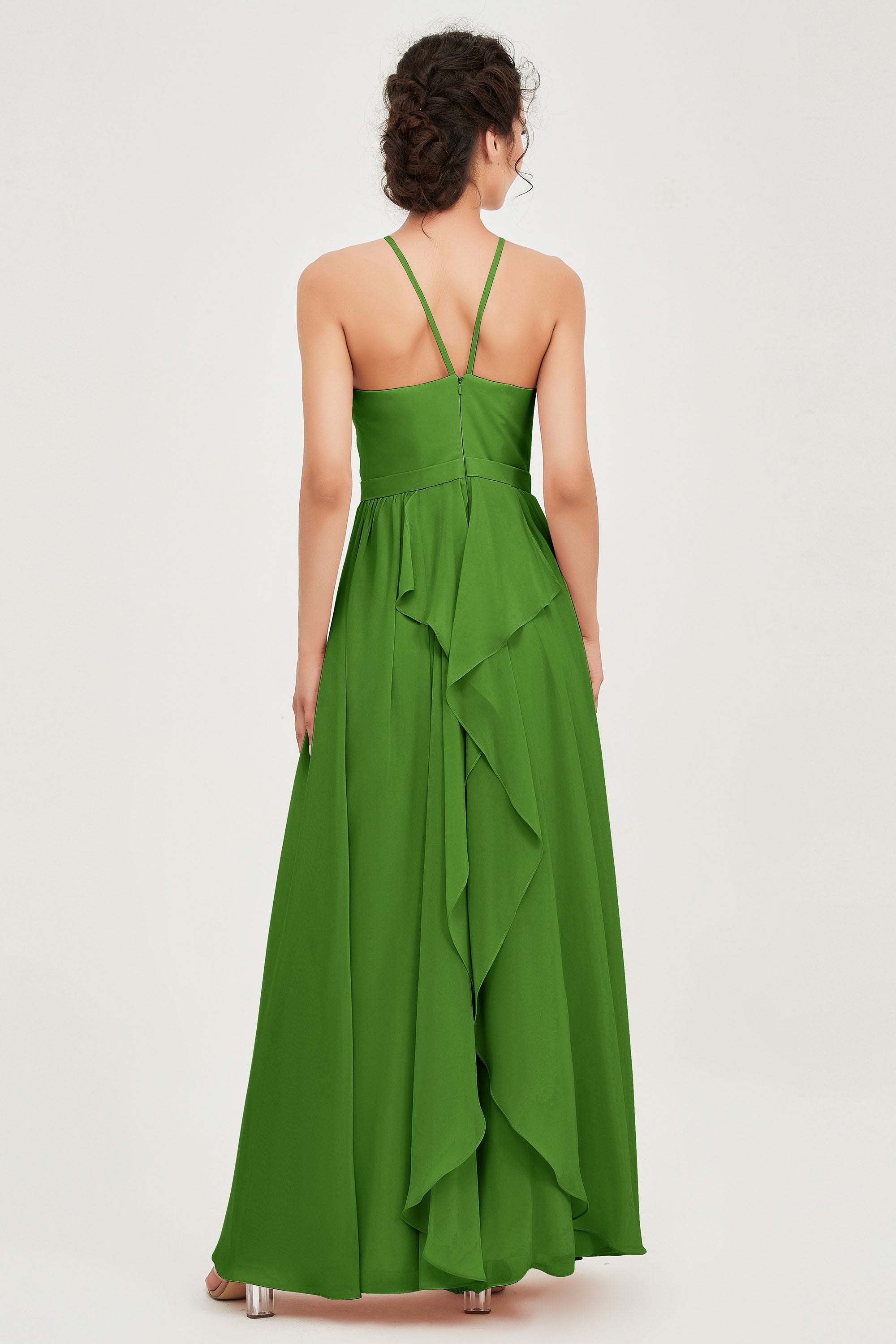 Halter Neck Elegant Bridesmaid Chiffon Dresses Sleeveless Formal Evening Dress Gowns